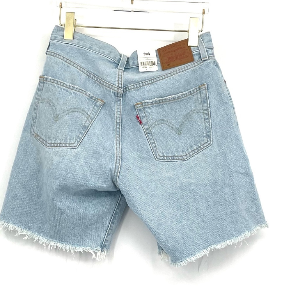 Levi's Light Blue Distressed High-Rise Jean Shorts. 27 - Picture 4 of 9